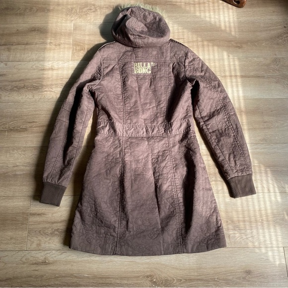 Y2K Billabong women’s fall / winter coat chocolate quilted faux fur collar - Picture 2 of 11